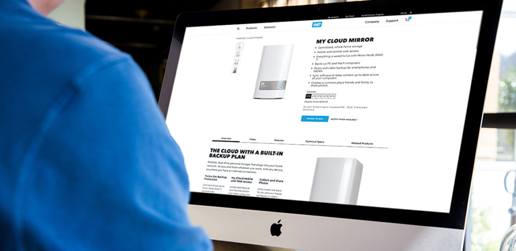 Mac desktop displaying the Western Digital website 