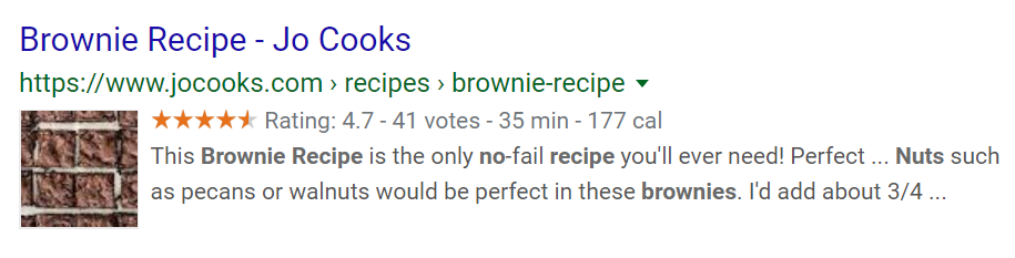 Search result for brownie recipe found before BERT update