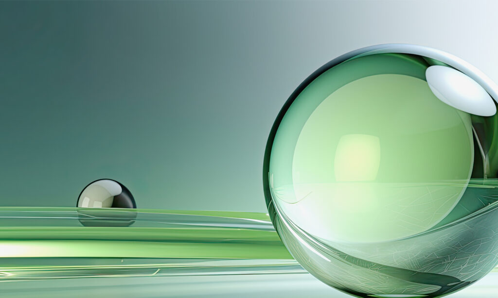 Digital graphic of two clear spheres